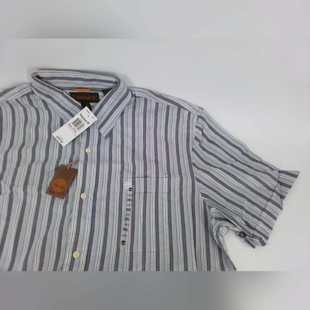 Nwt Timberland Mens Size XXL Blue Stripe Short-Sleeve Button Front Shirt